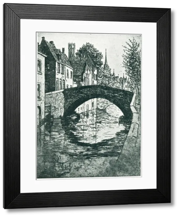 Framed Print : Bruges. An etching of a very old bridge in Bruges Framed Print : Bruges. An etching of a very old bridge in Bruges