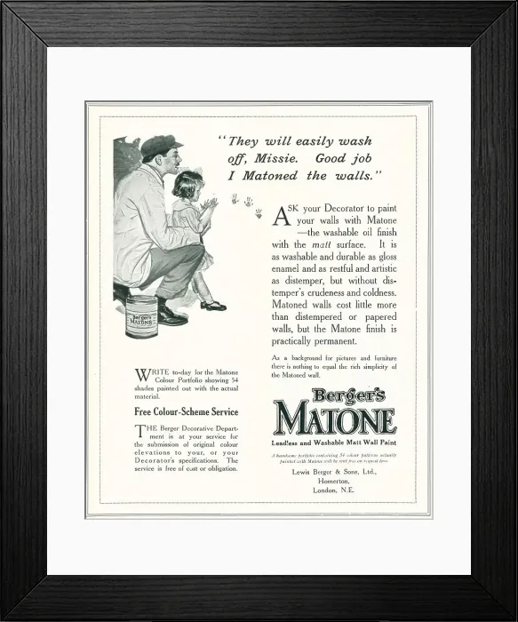 Framed Print : Berger's Matone Advertisement Framed Print : Berger's Matone Advertisement