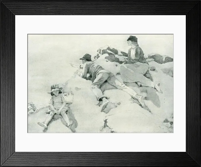 Framed Print : Sea View. A painting of a family, comprising of a man Framed Print : Sea View. A painting of a family, comprising of a man