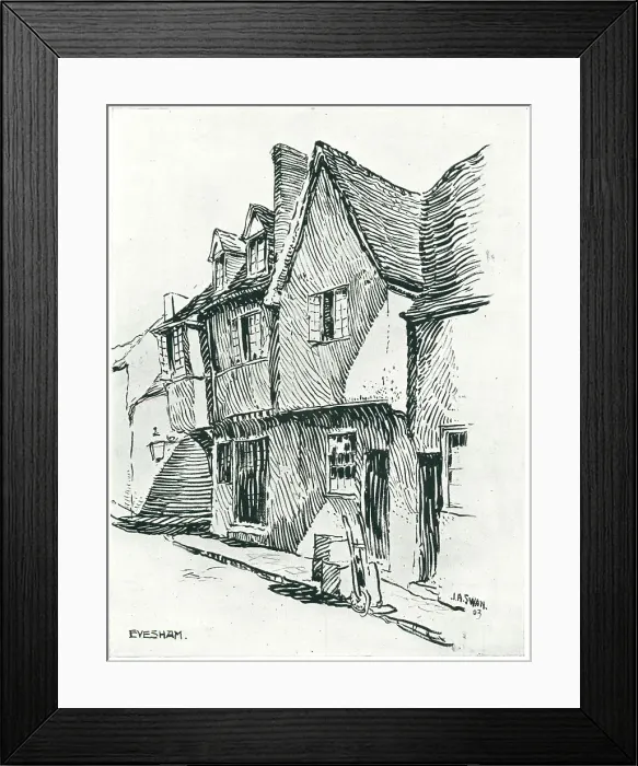 Framed Print : Evesham. An architectural illustration of some houses in the market town of Evesham Framed Print : Evesham. An architectural illustration of some houses in the market town of Evesham