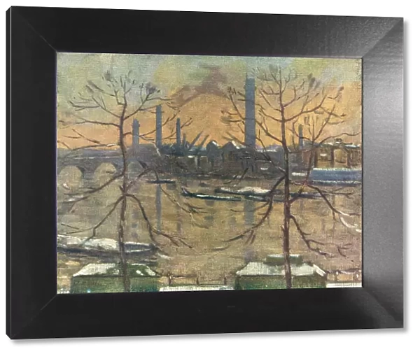 City View. This painting shows a view of an industrial city with smokestacks