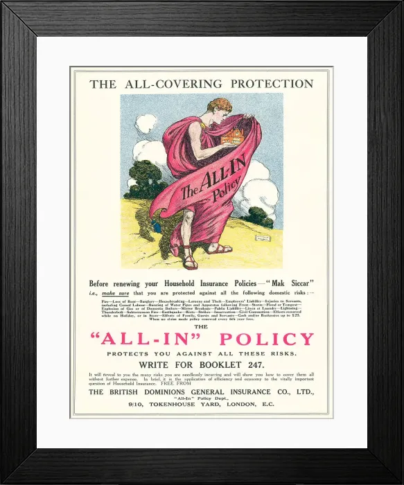 Framed Print : British Dominions General Insurance Advertisement Framed Print : British Dominions General Insurance Advertisement