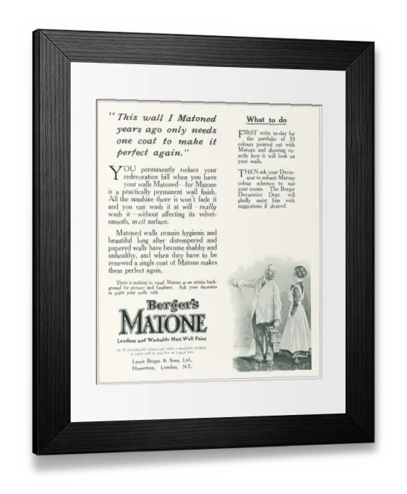 Framed Print : Berger's Matone Advertisement Framed Print : Berger's Matone Advertisement