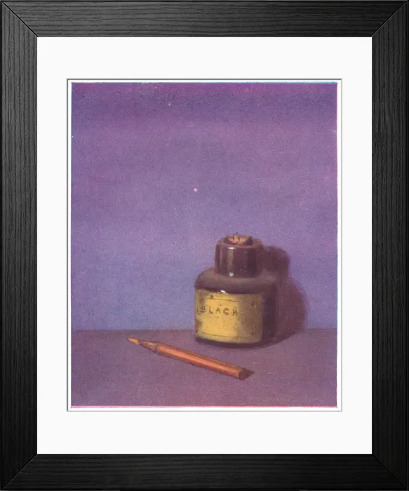 Framed Print : Black Ink. A minimalistic still life painting of a yellow colouring pencil Framed Print : Black Ink. A minimalistic still life painting of a yellow colouring pencil