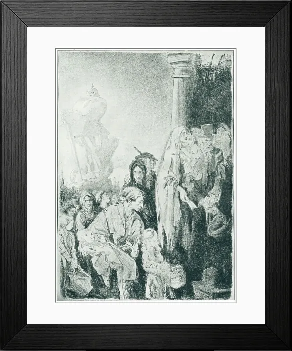 Framed Print : Rationing. An illustration depicting a crowd of people of all ages Framed Print : Rationing. An illustration depicting a crowd of people of all ages