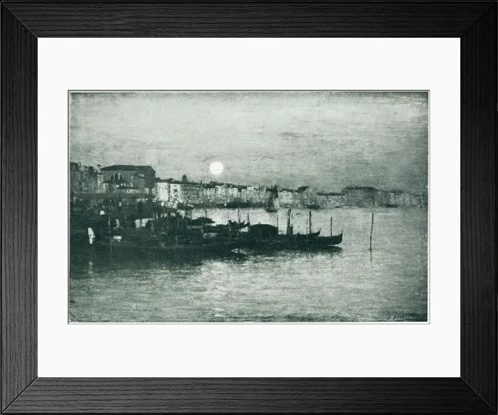 Framed Print : A Sera. A painting of an italian port, with docked boats Framed Print : A Sera. A painting of an italian port, with docked boats