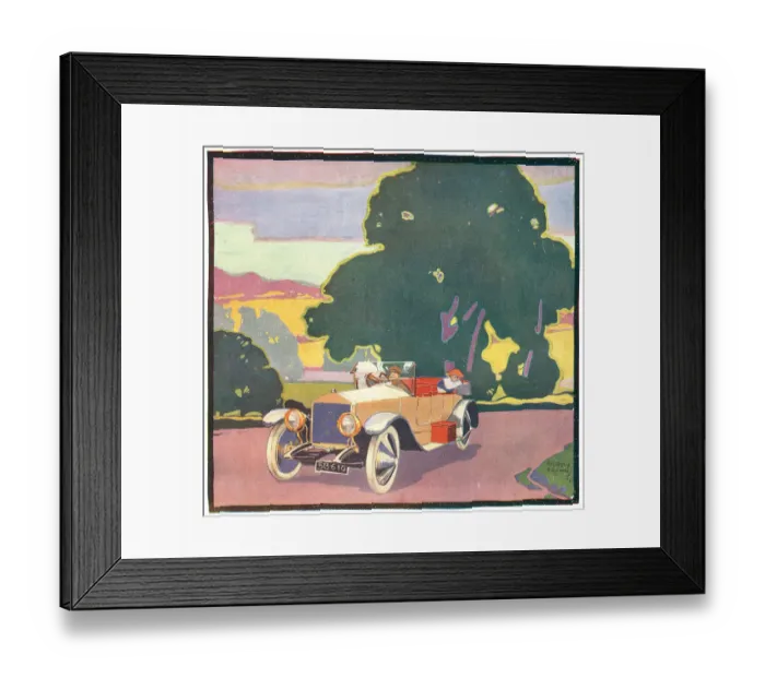Framed Print : Box Hill. A poster design showing a man driving a motor car Framed Print : Box Hill. A poster design showing a man driving a motor car