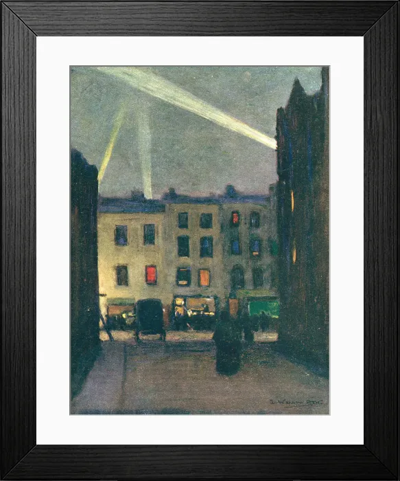 Framed Print : War Time. A painting which shows some searchlight beams shooting into the evening sky Framed Print : War Time. A painting which shows some searchlight beams shooting into the evening sky