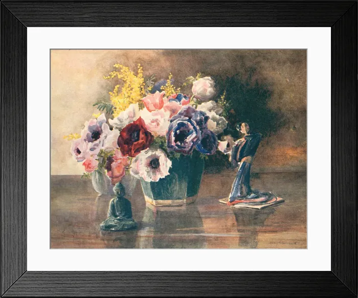 Framed Print : Anemones. A still life painting of a vase of multicoloured anemone flowers Framed Print : Anemones. A still life painting of a vase of multicoloured anemone flowers