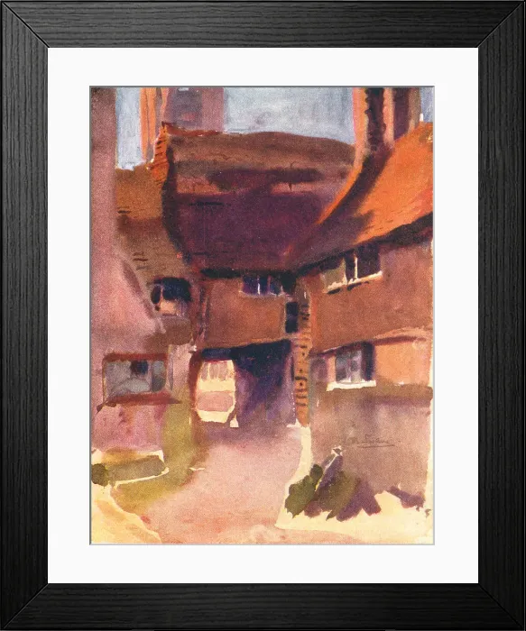 Framed Print : Houses. A painting of a pathway which leads underneath some houses. Date: circa 1916 Framed Print : Houses. A painting of a pathway which leads underneath some houses. Date: circa 1916