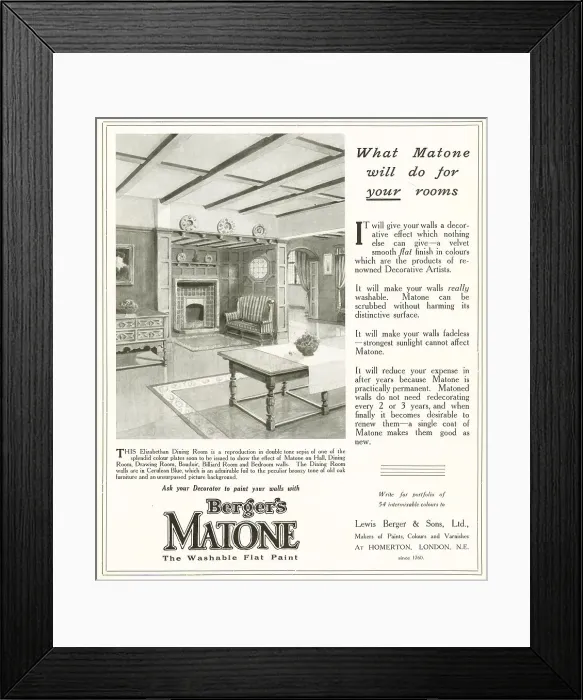 Framed Print : Berger's Matone Advertisement Framed Print : Berger's Matone Advertisement