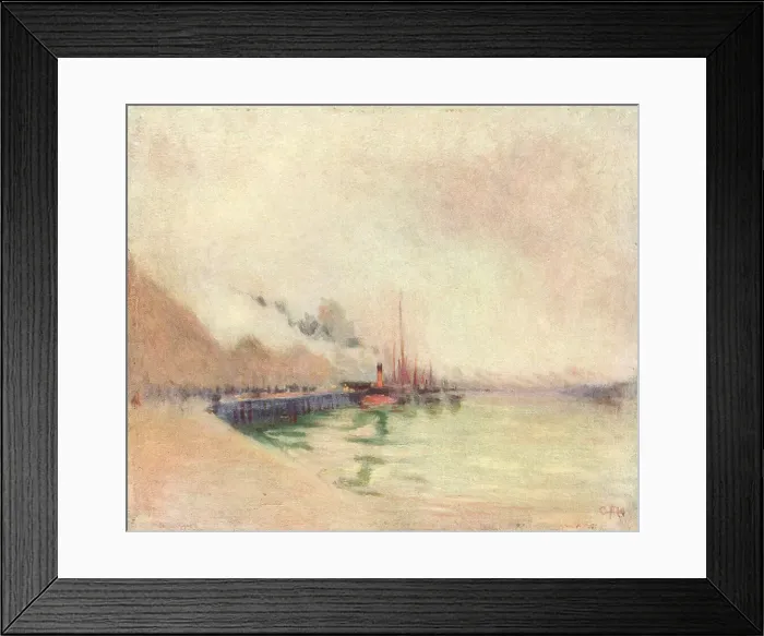 Framed Print : Allegro. A misty painting revealing the view of a distant port, with smoking chimneys Framed Print : Allegro. A misty painting revealing the view of a distant port, with smoking chimneys