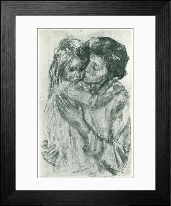 Framed Print : Consoling. An intimate portrait illustration featuring a mother gently Framed Print : Consoling. An intimate portrait illustration featuring a mother gently