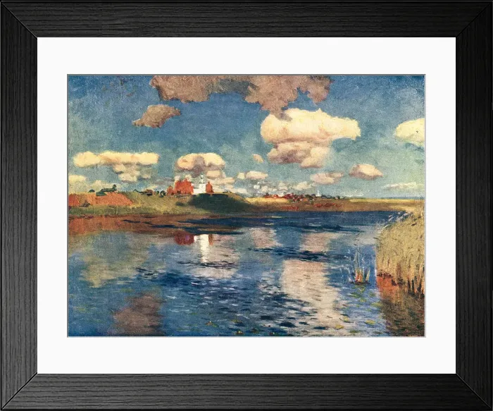 Framed Print : The Lake. A painting of some distant buildings sitatued on the peak of a hill, Framed Print : The Lake. A painting of some distant buildings sitatued on the peak of a hill,