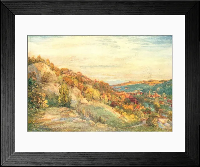 Framed Print : Landscape. A landscape painting of a large, rocky hill in the foreground Framed Print : Landscape. A landscape painting of a large, rocky hill in the foreground