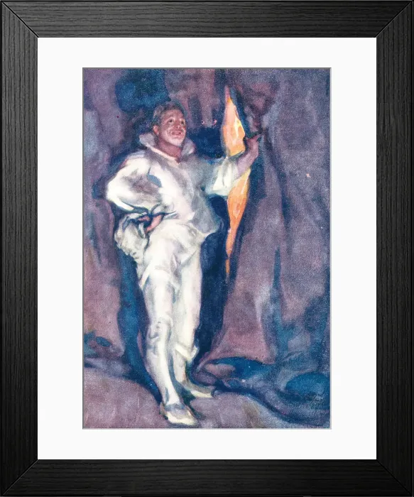 Framed Print : Pagliacci. A portrait painting of an actor, wearing a white costume in Framed Print : Pagliacci. A portrait painting of an actor, wearing a white costume in