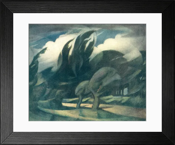 Framed Print : Wind. A landscape oil painting of some green trees Framed Print : Wind. A landscape oil painting of some green trees