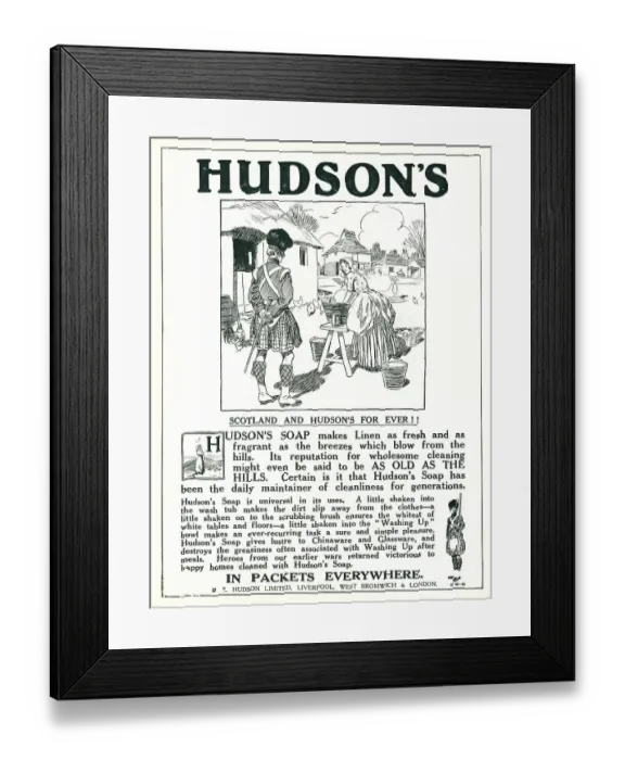 Framed Print : Hudson's Soap Advertisement Framed Print : Hudson's Soap Advertisement