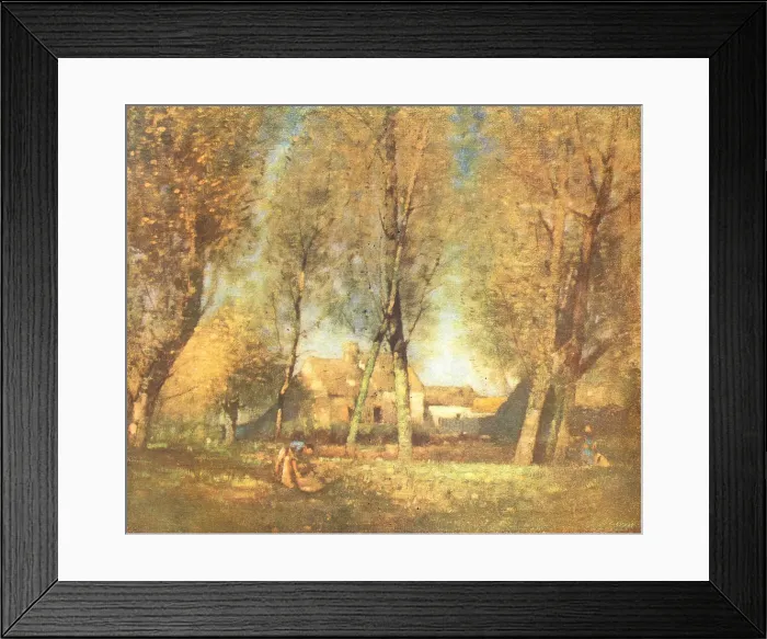 Framed Print : Kindlers. A landscape painting of a woman working in a clearing of a wooded area Framed Print : Kindlers. A landscape painting of a woman working in a clearing of a wooded area