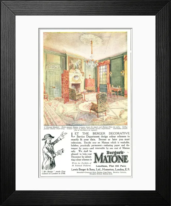 Framed Print : Berger's Matone Advertisement Framed Print : Berger's Matone Advertisement