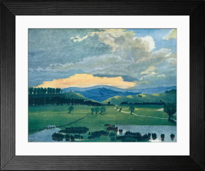 Framed Print : Landscape. A picturesque landscape painting of large ponds Framed Print : Landscape. A picturesque landscape painting of large ponds