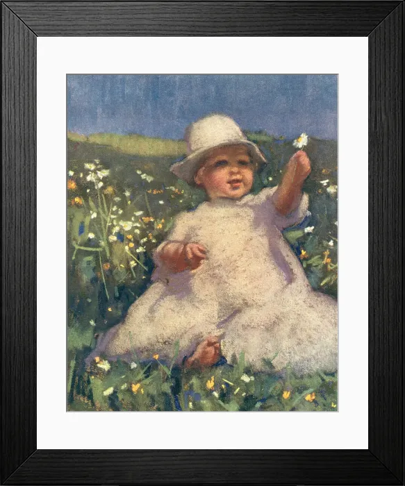 Framed Print : Spring. A portrait pastel painting of a young girl, wearing a white dress Framed Print : Spring. A portrait pastel painting of a young girl, wearing a white dress