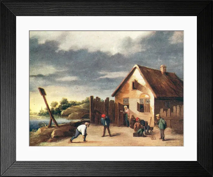 Framed Print : Skittles. A painting which depicts the scene of some figures playing skittles Framed Print : Skittles. A painting which depicts the scene of some figures playing skittles