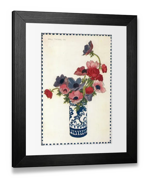 Framed Print : Anemones. A still life watercolour painting of some anemone flowers in blue, red Framed Print : Anemones. A still life watercolour painting of some anemone flowers in blue, red
