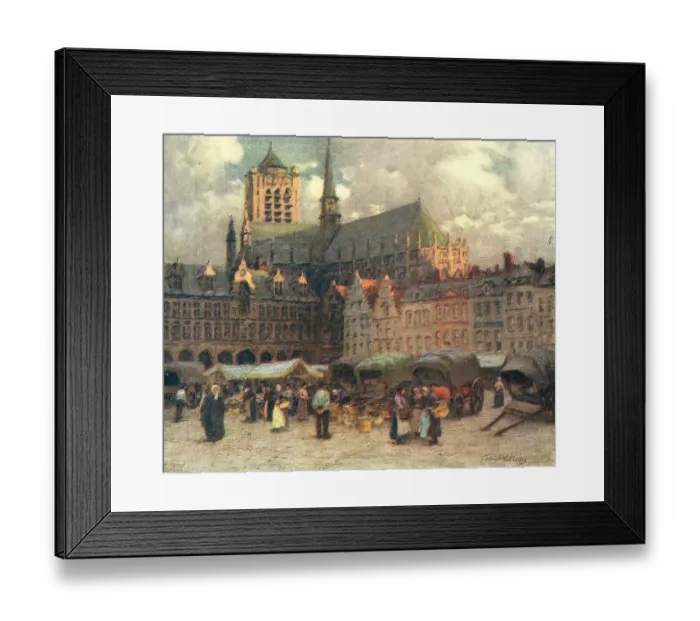 Framed Print : Ypres. An oil painting which shows part of the Cloth Hall