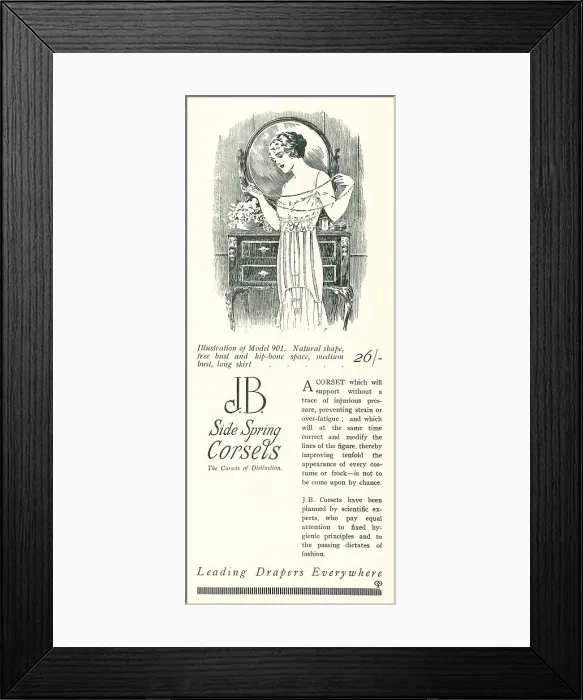 Framed Print : J. B. Side Spring Corsets Advertisement Framed Print : J. B. Side Spring Corsets Advertisement