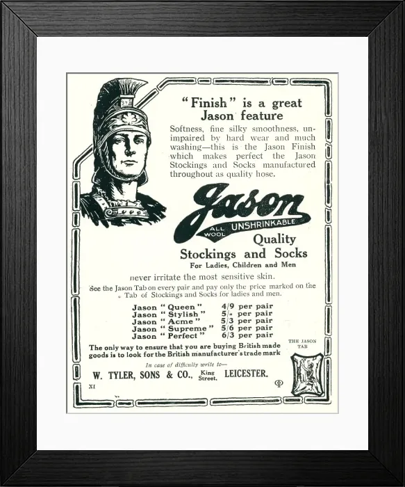 Framed Print : Jason Stockings and Socks Advertisement