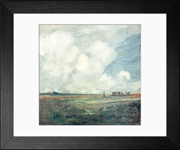 Framed Print : Cloudland. A landscape watercolour painting of a distant farmer Framed Print : Cloudland. A landscape watercolour painting of a distant farmer
