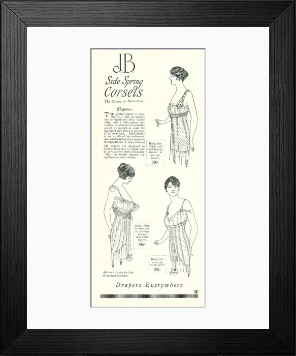 Framed Print : J. B. Side Spring Corsets Advertisement Framed Print : J. B. Side Spring Corsets Advertisement