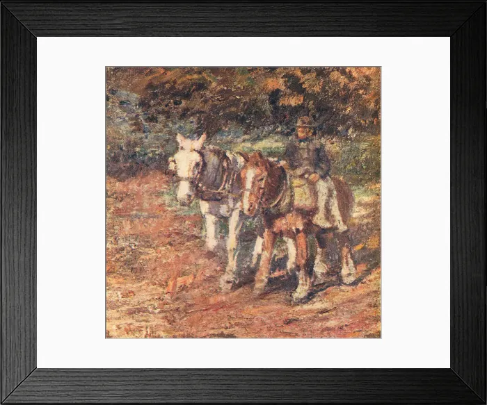 Framed Print : Homeward. An oil painting of a pair of homeward bound horses of brown Framed Print : Homeward. An oil painting of a pair of homeward bound horses of brown
