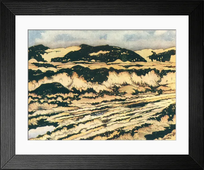 Framed Print : The Ridge. A landscape pen and ink and watercolour drawing of a broad ridge Framed Print : The Ridge. A landscape pen and ink and watercolour drawing of a broad ridge