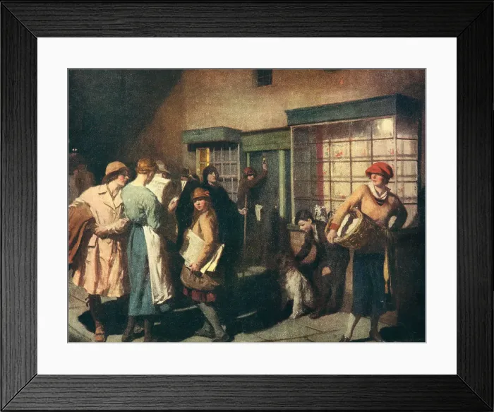 Framed Print : Late News. This painting portrays a number of figures Framed Print : Late News. This painting portrays a number of figures