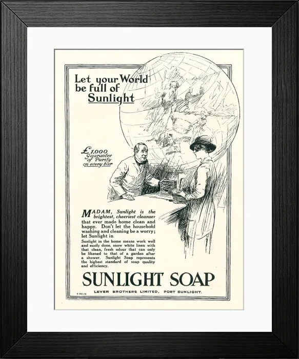 Framed Print : Lever Brothers Sunlight Soap Advertisement Framed Print : Lever Brothers Sunlight Soap Advertisement