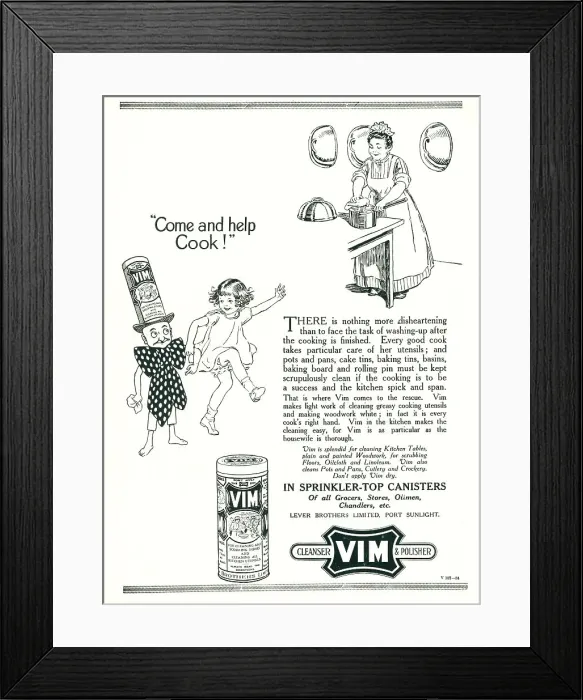 Framed Print : Lever Brothers Vim Advertisement Framed Print : Lever Brothers Vim Advertisement