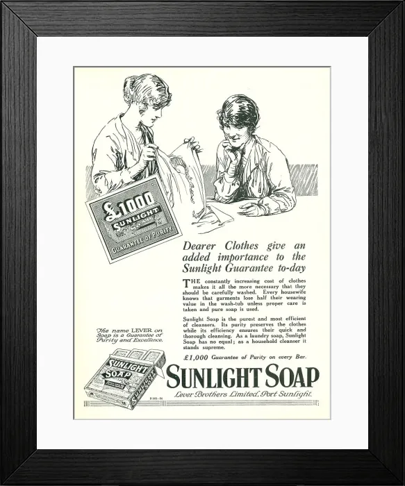 Framed Print : Lever Brothers Sunlight Soap Advertisement Framed Print : Lever Brothers Sunlight Soap Advertisement