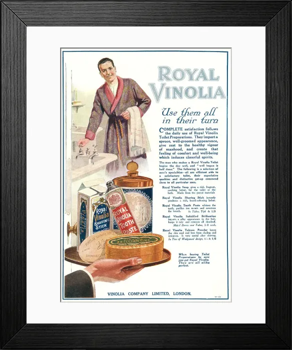 Framed Print : Vinolia Company Advertisement Framed Print : Vinolia Company Advertisement