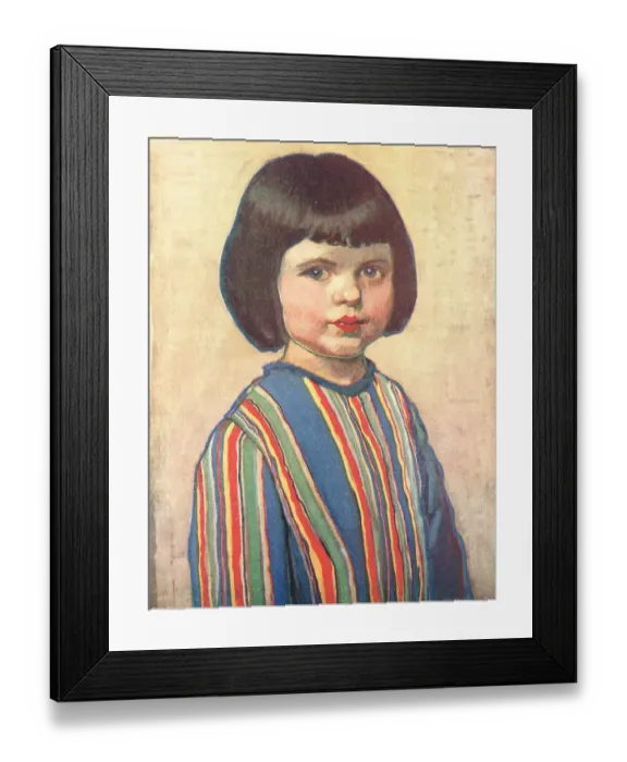 Framed Print : Ethel. A portrait oil painting of Ethel, a young girl wearing a very colourful Framed Print : Ethel. A portrait oil painting of Ethel, a young girl wearing a very colourful
