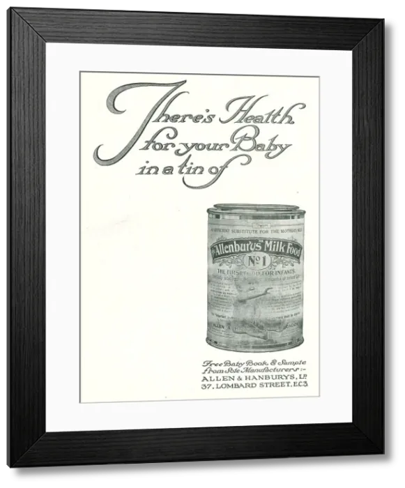 Framed Print : Allenbury's Milk Food Advertisement Framed Print : Allenbury's Milk Food Advertisement