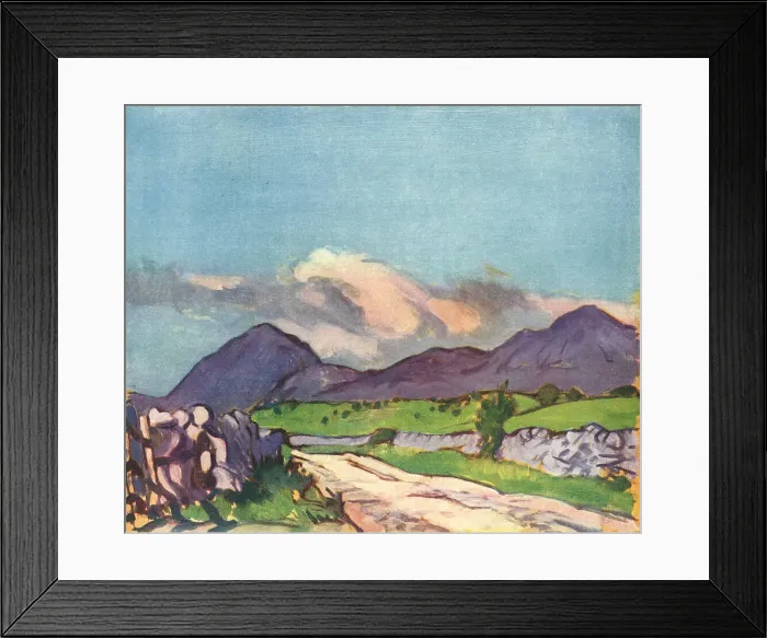 Framed Print : Landscape. A colourful landscape oil painting of some distant purple mountains Framed Print : Landscape. A colourful landscape oil painting of some distant purple mountains