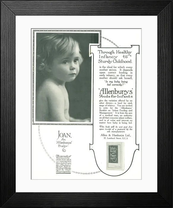 Framed Print : Allenburys Infant Food Advertisement Framed Print : Allenburys Infant Food Advertisement