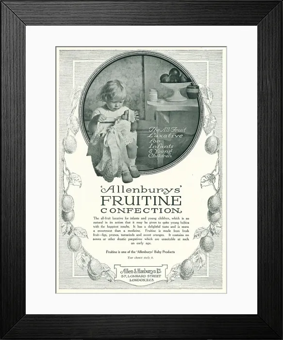 Framed Print : Allenburys Fruitine Confection Advertisement Framed Print : Allenburys Fruitine Confection Advertisement