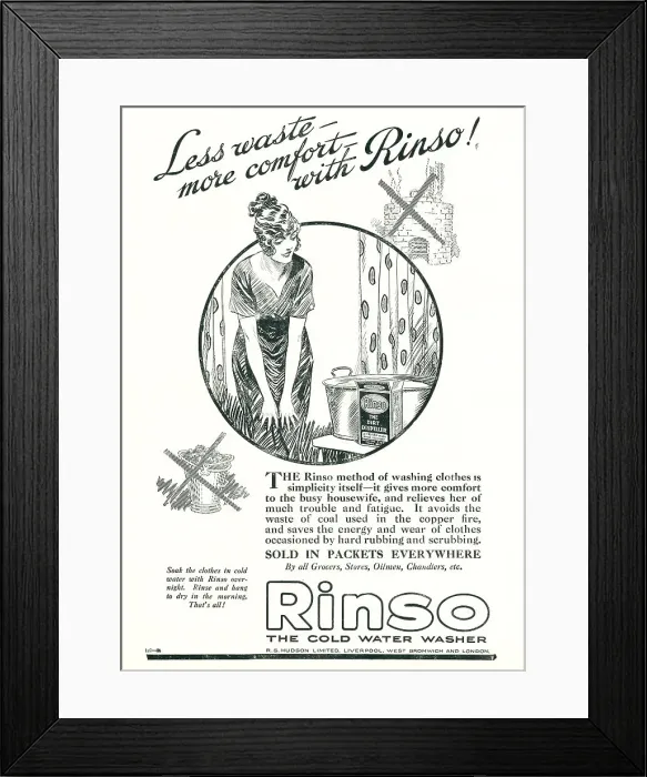 Framed Print : R. S. Hudson Rinso Advertisement Framed Print : R. S. Hudson Rinso Advertisement