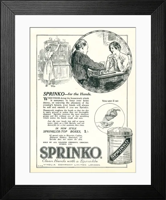 Framed Print : Vinolia Company Sprinko Advertisement Framed Print : Vinolia Company Sprinko Advertisement