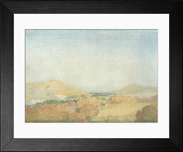 Framed Print : Downs. A landscape watercolour painting of some hills Framed Print : Downs. A landscape watercolour painting of some hills