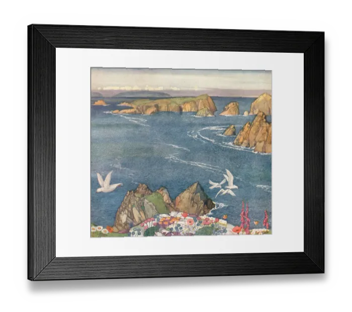 Framed Print : Sark. A landscape oil painting of some rocky outcrops jutting out of the sea Framed Print : Sark. A landscape oil painting of some rocky outcrops jutting out of the sea