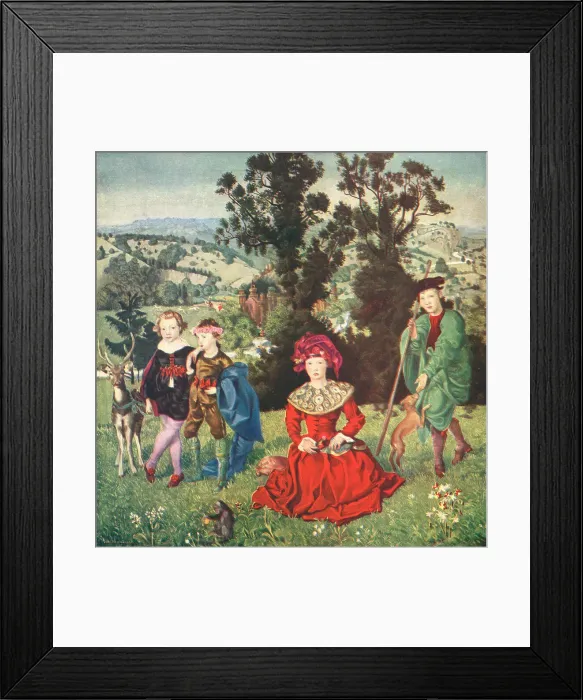 Framed Print : Sirena. This oil painting depicts a series of children, wearing unique Framed Print : Sirena. This oil painting depicts a series of children, wearing unique
